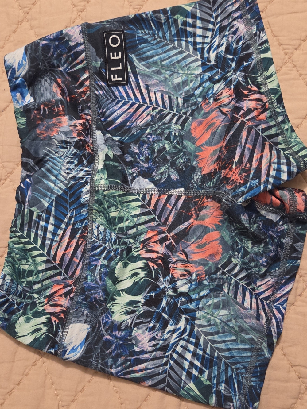 Fleo Women's Athletic Shorts - Multi Floral Print (Navy, Coral, Green) - Picture 3 of 3